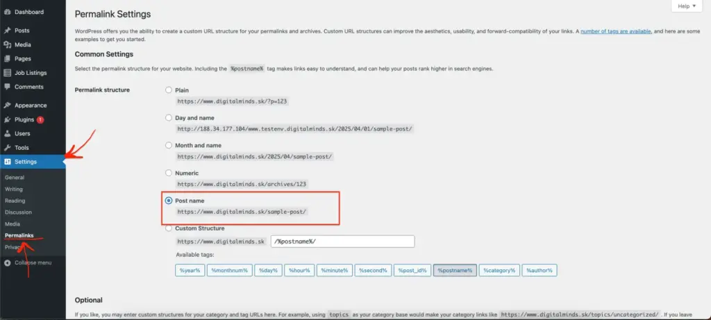 Nastavenia trvalých odkazov – WordPress