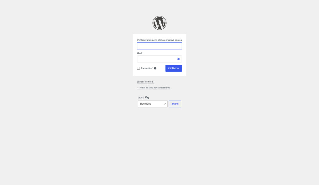 Prihlasovacia obrazovka WordPressu